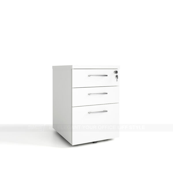 White Wooden 3 Drawer Movable File Cabinet - Image 3
